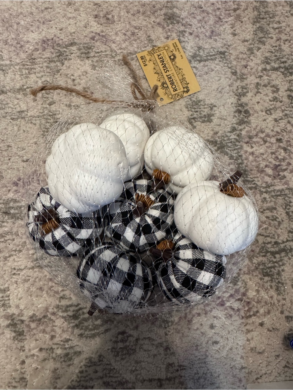 NWT Small White & Black Buffalo Check Decorative Halloween Pumpkins Fall Set 8